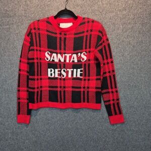 With Love Derek Plaid Sequined Ugly Christmas Sweater S kitschy funky fun